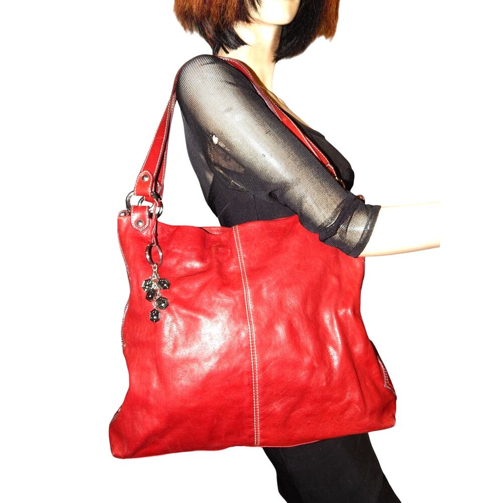 Valentina Red Leather Shoulder Handbag Made In Italy